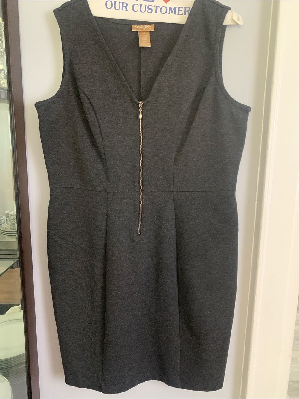 Y2K - MISS TINA BY TINA KNOWLES Charcoal Gray Sleeveless Zip-Front Sheath Dress